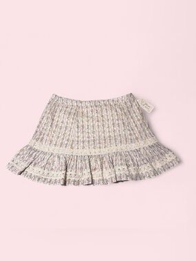 Cato Cottage Core Floral Tiered Lace-Trim Mini Skirt in Soft Pink & Blue